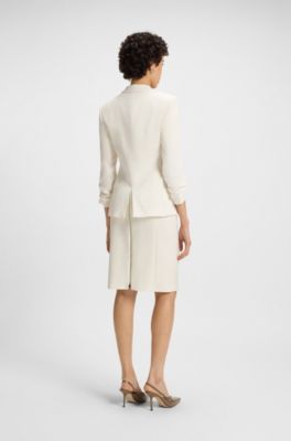 Slim-fit blazer with press-stud closure, White