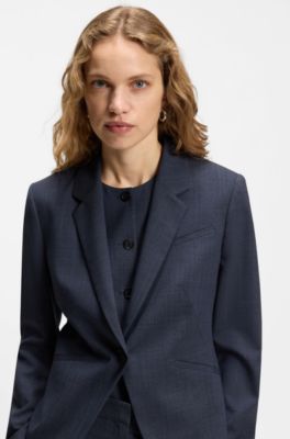 Blazer slim fit de lana virgen jaspeada, Azul oscuro
