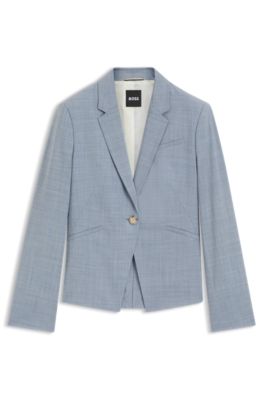 Blazer slim fit de lana virgen jaspeada, Celeste