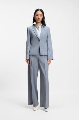 Blazer slim fit de lana virgen jaspeada, Celeste