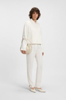 Blazer de crep&eacute; con cierre oculto, Blanco
