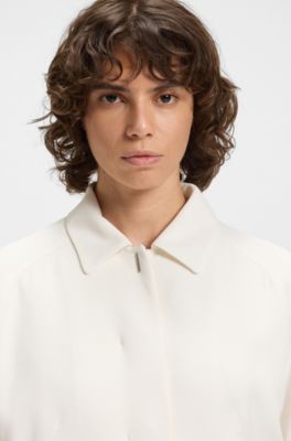 Blazer de crep&eacute; con cierre oculto, Blanco