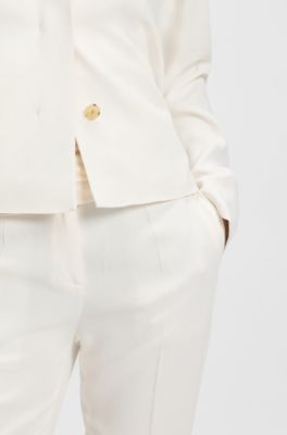 Blazer de crep&eacute; con cierre oculto, Blanco