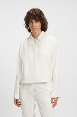 Blazer de crep&eacute; con cierre oculto, Blanco