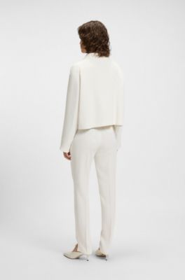 Blazer de crep&eacute; con cierre oculto, Blanco