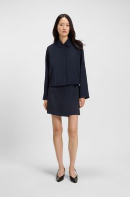 Blazer de crep&eacute; con cierre oculto, Azul oscuro