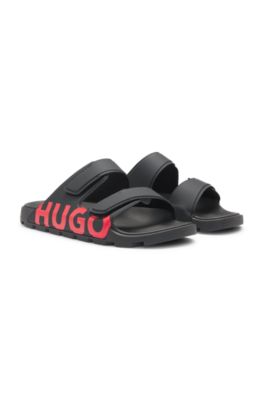 HUGO - Logo sandals with double touch-closure straps - Black