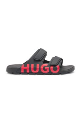 Logo-detail sandals with riptape straps, Black
