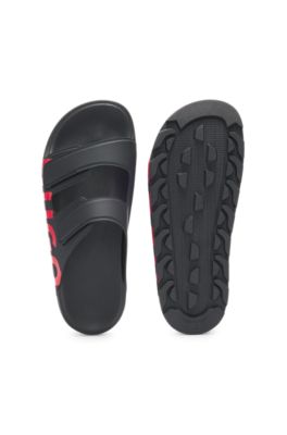 Logo-detail sandals with riptape straps, Black