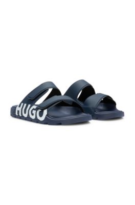 Logo-detail sandals with riptape straps, Dark Blue