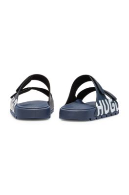 Logo-detail sandals with riptape straps, Dark Blue