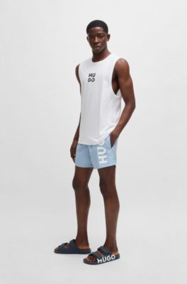 Logo-detail sandals with riptape straps, Dark Blue