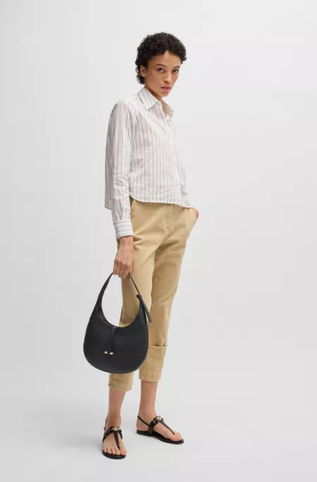 Pebbled-leather hobo bag with golden hardware