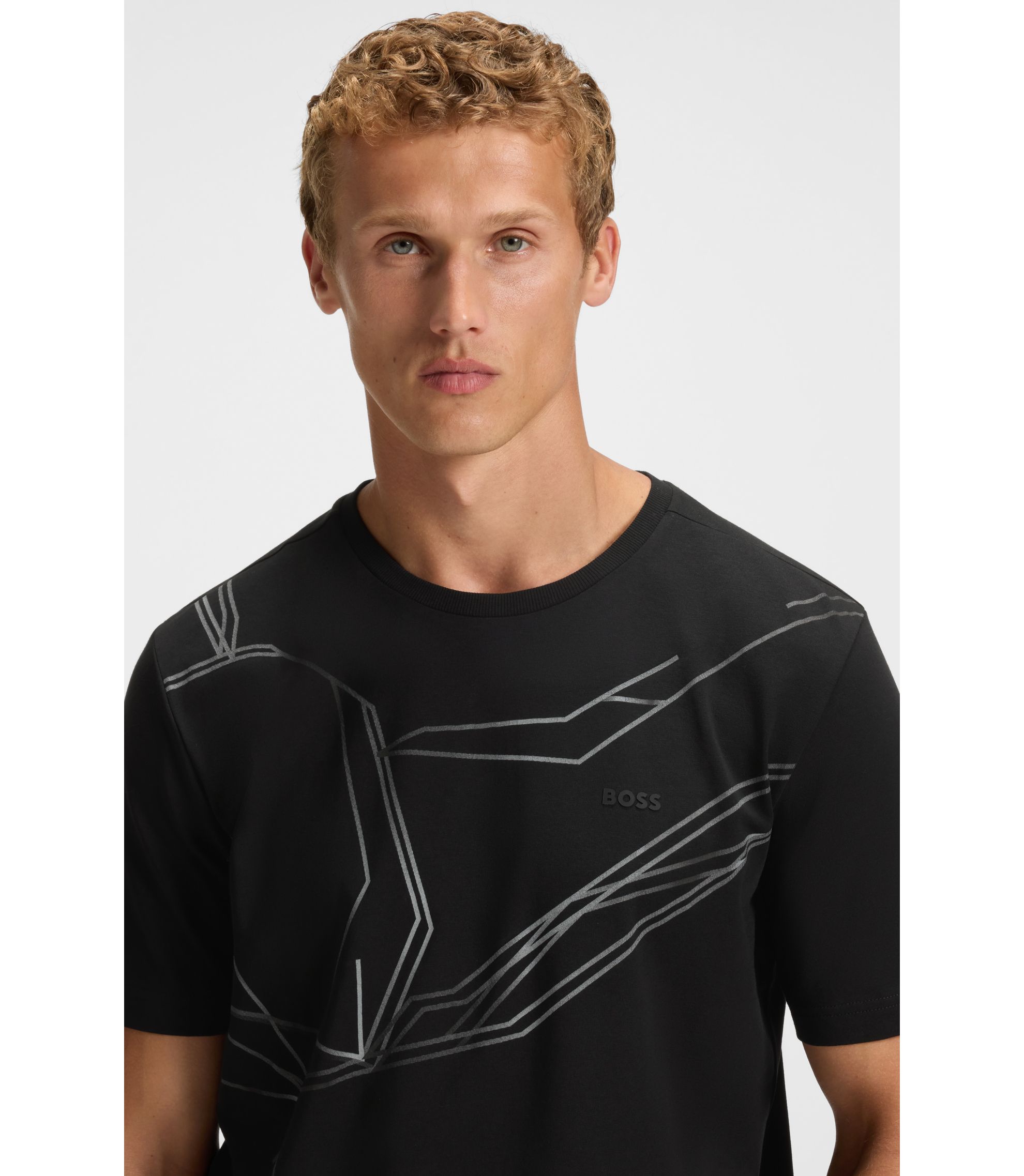 BOSS Stretch-cotton T-shirt with degradé print Black
