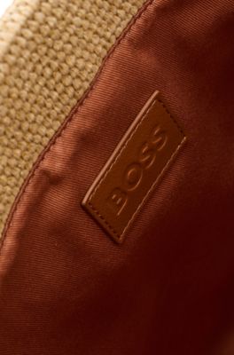 Raffia tote bag with detachable pouch, White