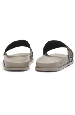 Italian-made slides with mixed logos, Light Brown