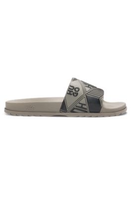 Italian-made slides with mixed logos, Light Brown