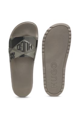 Italian-made slides with mixed logos, Light Brown