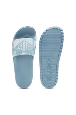 Italian-made slides with mixed logos, Light Blue
