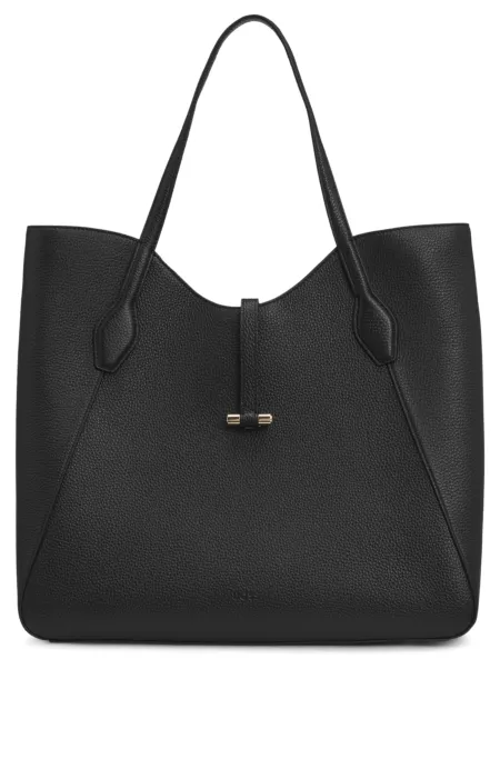 Pebbled-leather tote bag with golden hardware