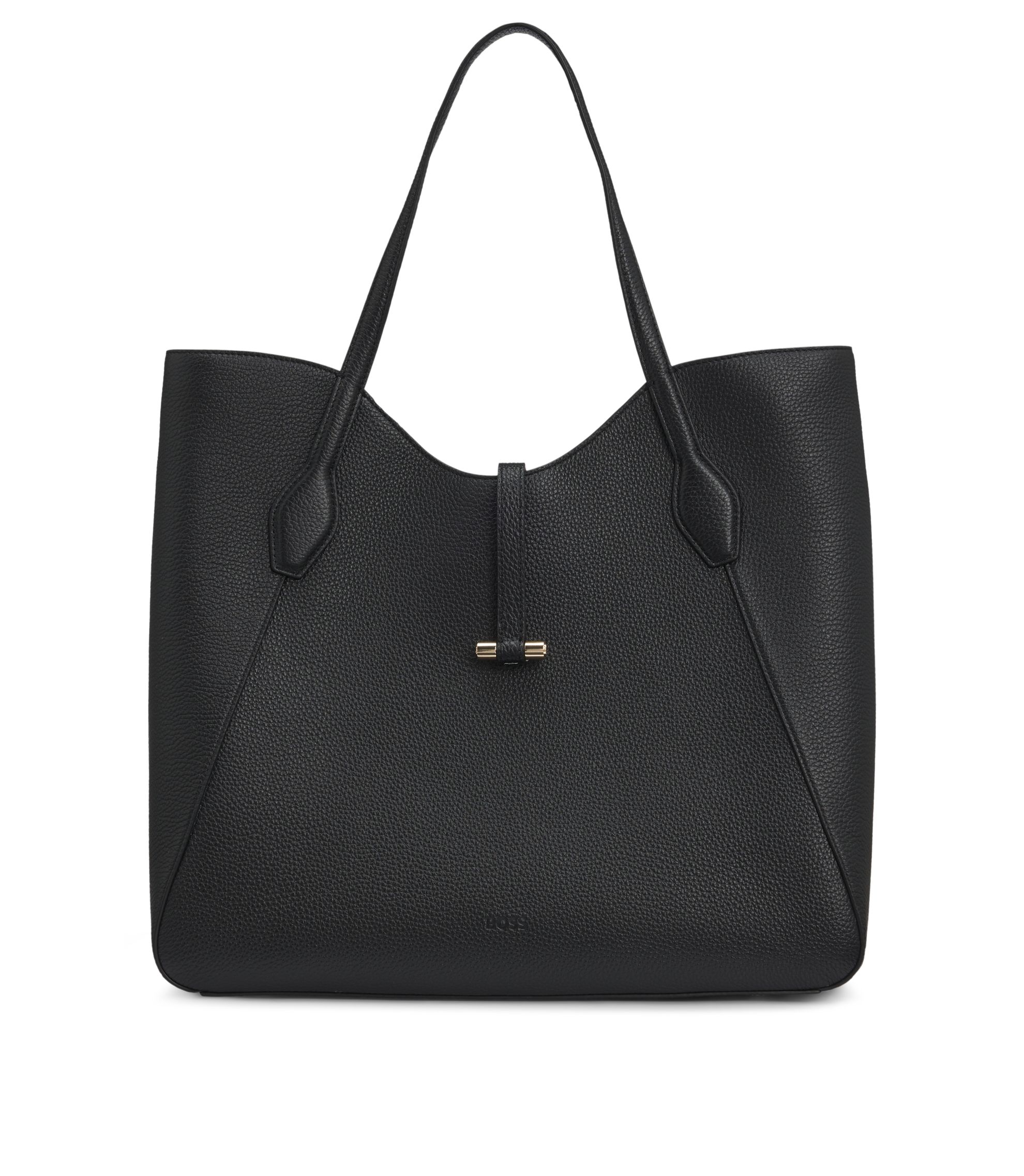 BOSS - Pebbled-leather tote bag with golden hardware - Black
