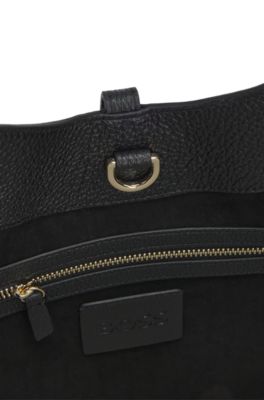 Pebbled-leather tote bag with golden hardware, Black