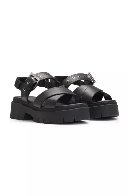 Leather sandals with buckled strap and chunky sole