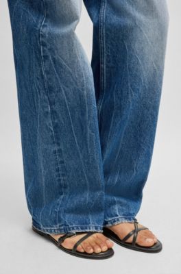 Sandalias planas en piel de napa con hebillas con logo, Negro