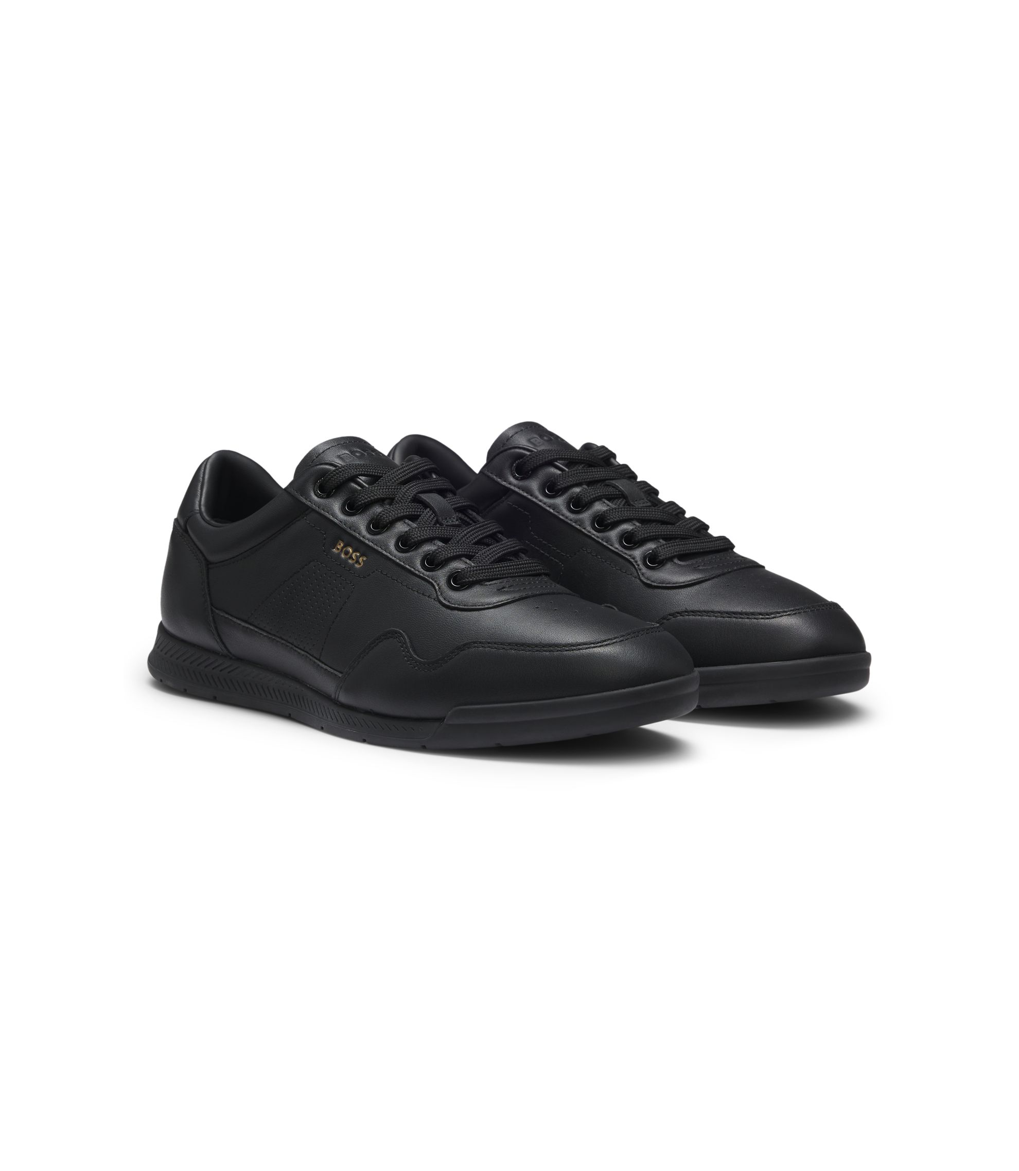 未使用級✨HUGO BOSS Wジップ レザー オーガナイザー ブラック BOSS - Nappa-leather trainers with perforated details - Black