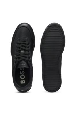 Nappa-leather trainers with perforated details, Black