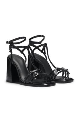 Leather sandals with chunky block heel, Black