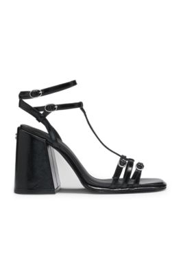 Leather sandals with chunky block heel, Black