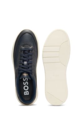Basketball-style trainers in two-tone leather, Dark Blue