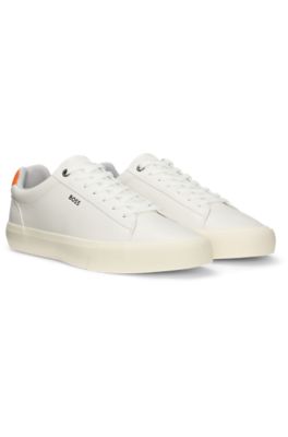 Faux-leather trainers with contrast backtab, White
