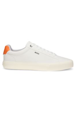 Faux-leather trainers with contrast backtab, White