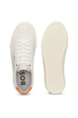 Faux-leather trainers with contrast backtab, White