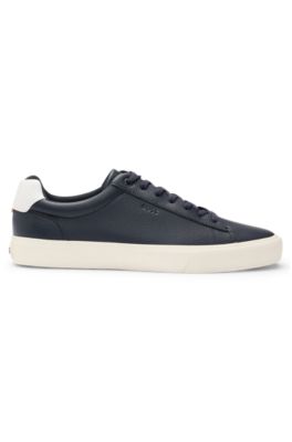 Faux-leather trainers with contrast backtab, Dark Blue