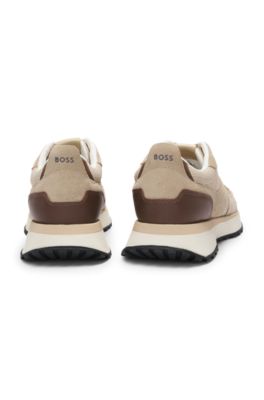 Trainers with knit and burnished-leather trims, Light Beige