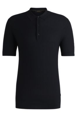 Polo de punto de seda con diferentes texturas, Azul oscuro