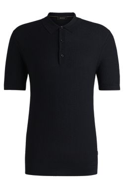 Mixed-structure knit polo in silk