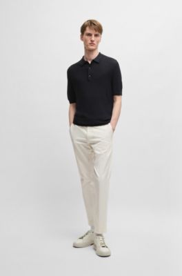 Polo de punto de seda con diferentes texturas, Azul oscuro