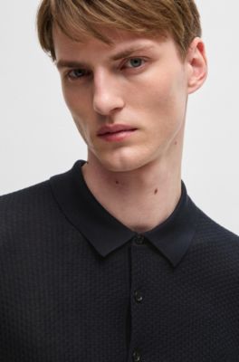 Polo de punto de seda con diferentes texturas, Azul oscuro