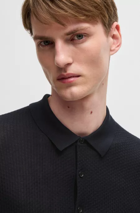 Mixed-structure knit polo in silk