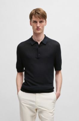 Polo de punto de seda con diferentes texturas, Azul oscuro