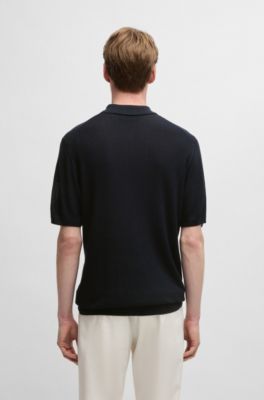 Polo de punto de seda con diferentes texturas, Azul oscuro