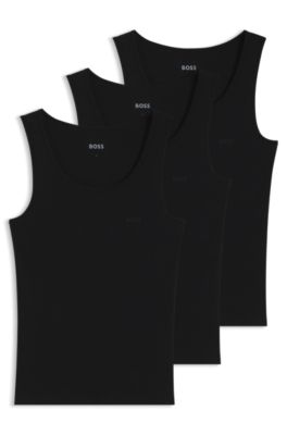 BOSS BLACK タンクトップ3枚セット コットン ロゴししゅう BOSS - Three-pack of cotton tank tops with embroidered logos