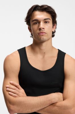 Three-pack of embroidered-logo tank tops in cotton, Black