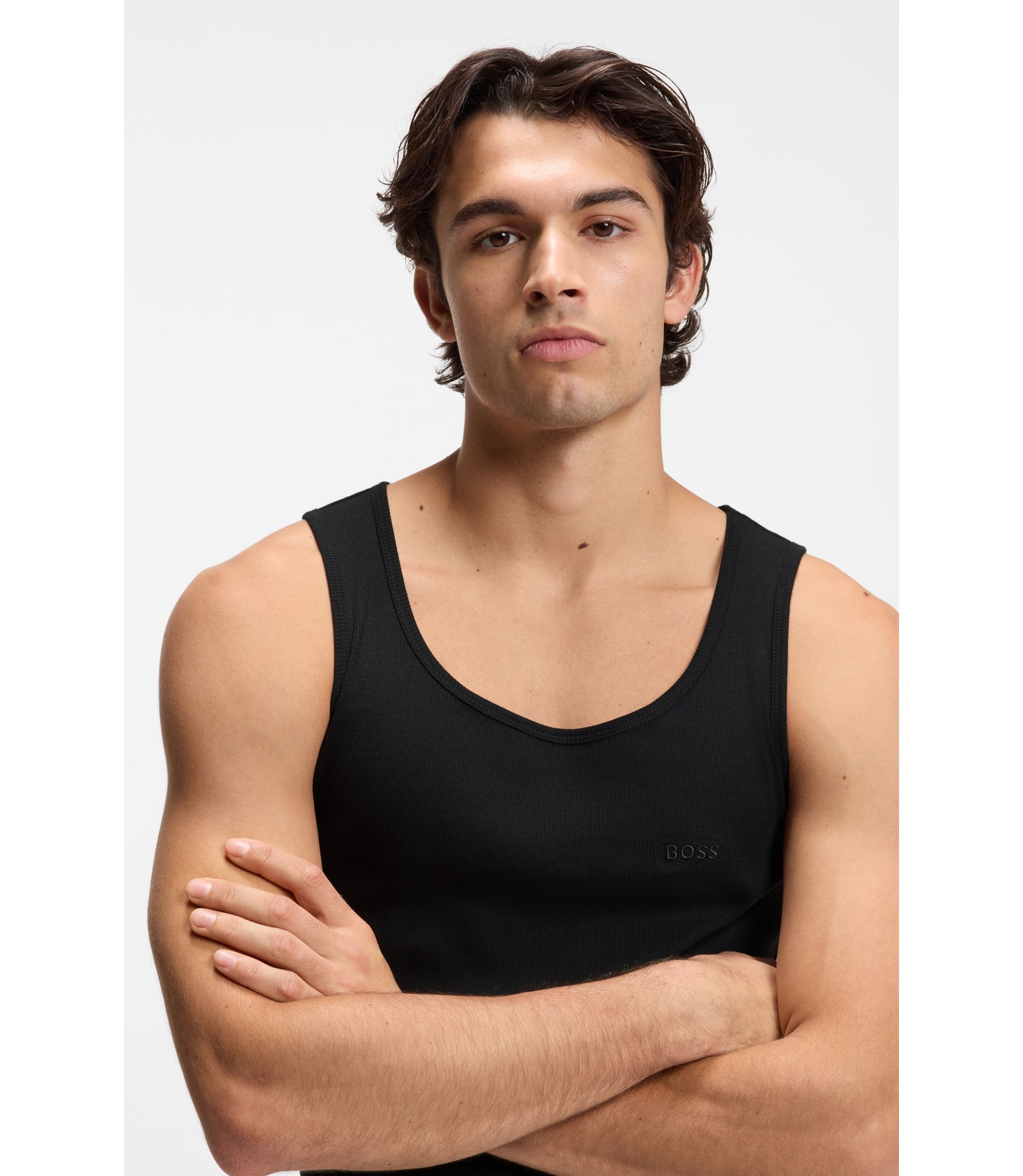 BOSS - Three-pack of embroidered-logo tank tops in cotton - Black
