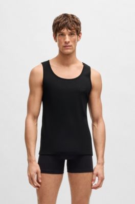 Three-pack of embroidered-logo tank tops in cotton, Black