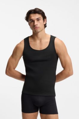 Three-pack of embroidered-logo tank tops in cotton, Black